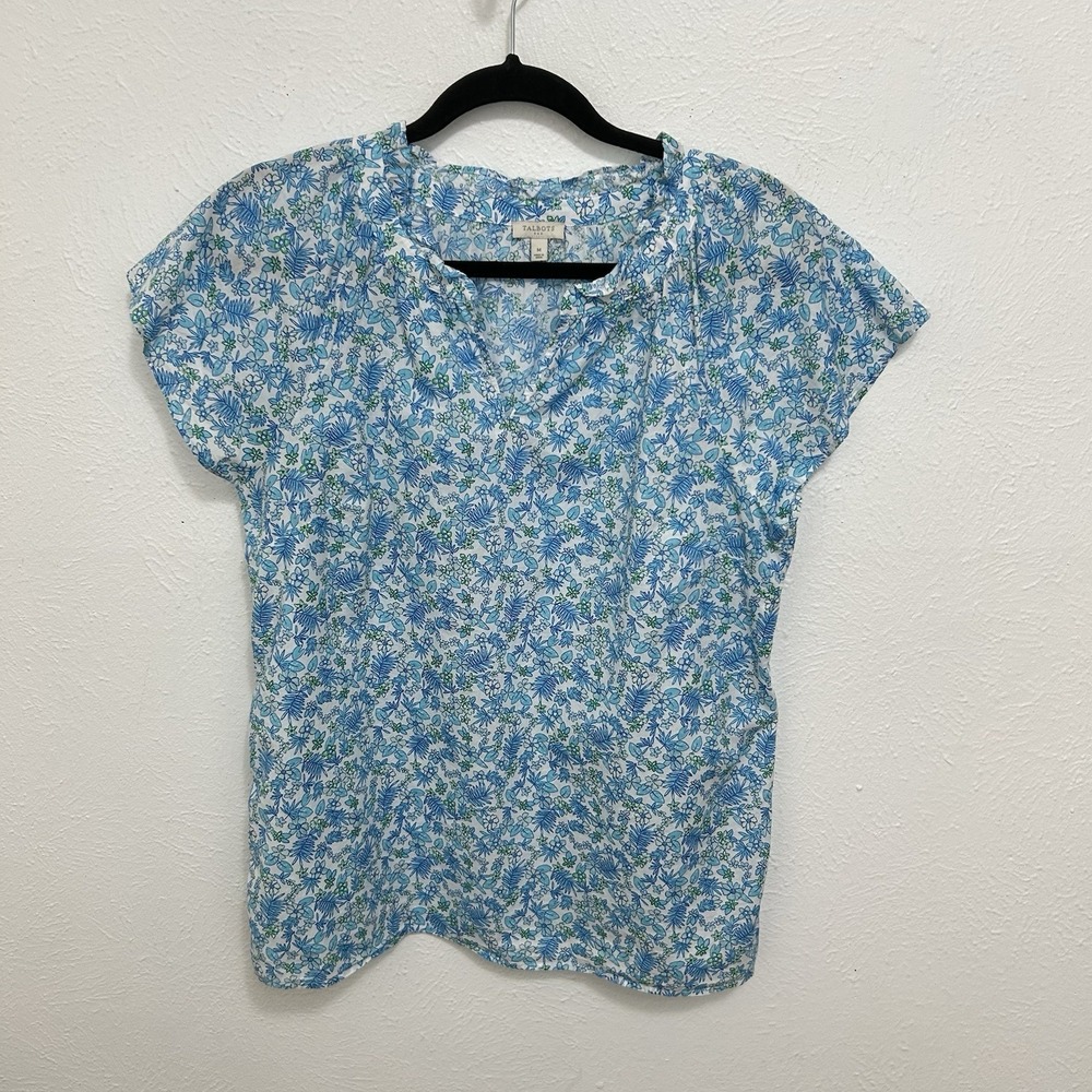 Talbots Light Blue Ditzy Floral Split Neck Tunic Top Sz M Cottagecore, Feminine